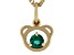 Green Lab Created Emerald 18k Yellow Gold Over Silver Childrens Teddy Bear Pendant With Chain