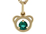 Green Lab Created Emerald 18k Yellow Gold Over Silver Childrens Teddy Bear Pendant With Chain