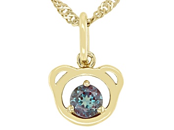 Picture of Blue Lab Created Alexandrite 18k Yellow Gold Over Silver Childrens Teddy Bear Pendant Chain 0.30ct