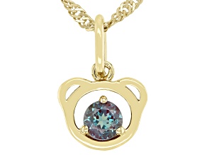 Blue Lab Created Alexandrite 18k Yellow Gold Over Silver Children's Teddy Bear Pendant Chain 0.30ct