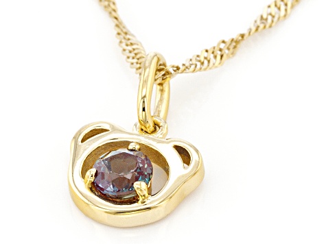 Blue Lab Created Alexandrite 18k Yellow Gold Over Silver Childrens Teddy Bear Pendant Chain 0.30ct