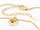 Red Lab Created Ruby 18k Yellow Gold Over Silver Childrens Teddy Bear Pendant With Chain 0.26ct