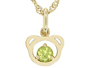 Green Peridot 18k Yellow Gold Over Silver Childrens Teddy Bear Pendant With Chain .26ct