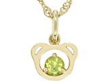 Green Peridot 18k Yellow Gold Over Silver Childrens Teddy Bear Pendant With Chain .26ct
