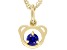 Blue Lab Created Sapphire 18k Yellow Gold Over  Silver Childrens Teddy Bear Pendant With Chain .26ct