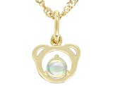 White Ethiopian Opal 18k Yellow Gold Over Sterling Silver Teddy Bear Childrens Pendant With Chain