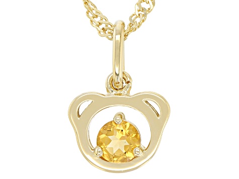 Yellow Citrine 18k Yellow Gold Over Silver Teddy Bear Childrens Pendant With Chain .21ct
