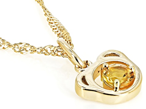 Yellow Citrine 18k Yellow Gold Over Silver Teddy Bear Childrens Pendant With Chain .21ct