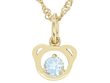 Picture of Sky Blue Topaz 18k Yellow Gold Over  Silver Teddy Bear Childrens Pendant With Chain .26ct