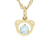 Sky Blue Topaz 18k Yellow Gold Over  Silver Teddy Bear Childrens Pendant With Chain .26ct