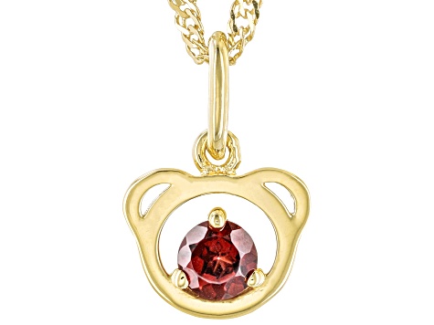 Red Garnet 18k Yellow Gold Over Sterling Silver Teddy Bear Pendant With Chain .28ct