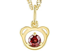 Red Garnet 18k Yellow Gold Over Sterling Silver Teddy Bear Pendant With Chain .28ct