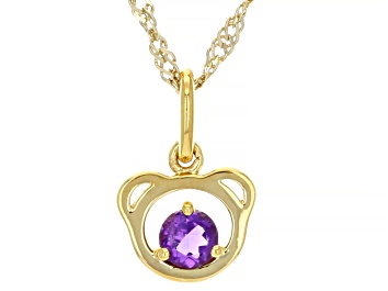 Picture of Purple African Amethyst 18k Yellow Gold Over Sterling Silver Teddy Bear Pendant With Chain .20ct