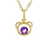 Purple African Amethyst 18k Yellow Gold Over Sterling Silver Teddy Bear Pendant With Chain .20ct