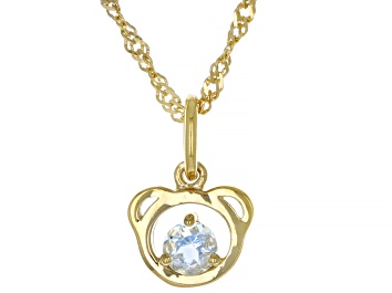 Picture of Blue Aquamarine 18k Yellow Gold Over Sterling Silver Teddy Bear Pendant With Chain .20ct