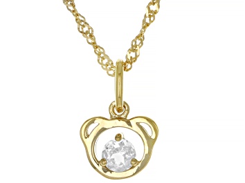 Picture of White Topaz 18k Yellow Gold Over Sterling Silver Teddy Bear Pendant With Chain .26ct