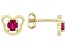 Red Lab Created Ruby 18k Yellow Gold Over Silver Childrens Teddy Bear Stud Earrings 0.51ctw