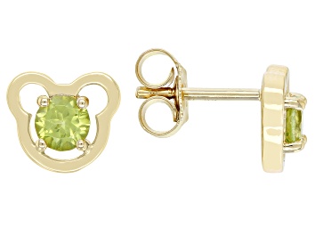 Picture of Green Peridot 18k Yellow Gold Over Silver Childrens Teddy Bear Stud Earrings .52ctw