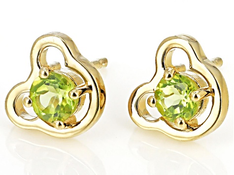 Green Peridot 18k Yellow Gold Over Silver Childrens Teddy Bear Stud Earrings .52ctw