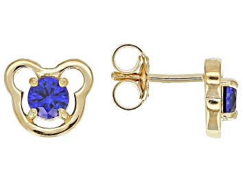 Picture of Blue Lab Created Sapphire 18k Yellow Gold Over Silver Childrens Teddy Bear Stud Earrings .52ctw