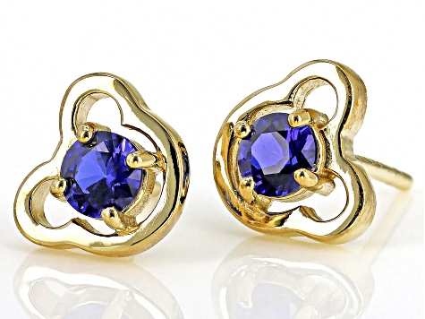 Blue Lab Created Sapphire 18k Yellow Gold Over Silver Childrens Teddy Bear Stud Earrings .52ctw