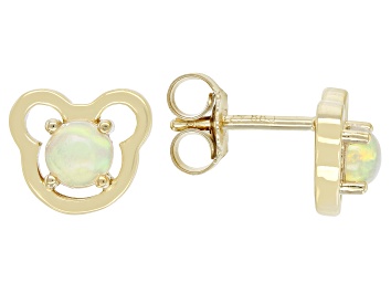 Picture of White Ethiopian Opal 18k Yellow Gold Over Silver Childrens Teddy Bear Stud Earrings .30ctw