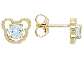 Picture of Sky Blue Topaz 18k Yellow Gold Over Silver Childrens Teddy Bear Stud Earrings .52ctw