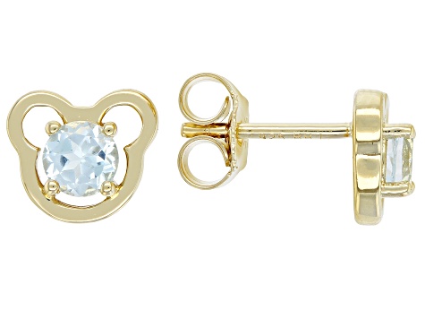 Sky Blue Topaz 18k Yellow Gold Over Silver Childrens Teddy Bear Stud Earrings .52ctw