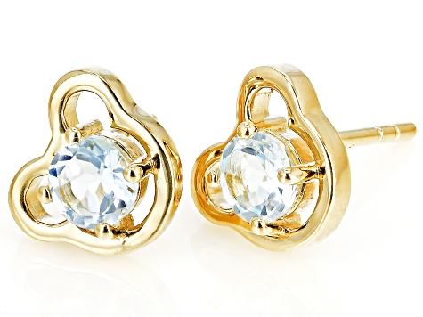 Sky Blue Topaz 18k Yellow Gold Over Silver Childrens Teddy Bear Stud Earrings .52ctw