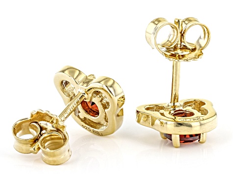 Red Garnet 18k Yellow Gold Over Silver Children\'s Teddy Bear Stud Earrings  .51ctw - CWP187H