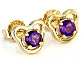 Purple African Amethyst 18k Yellow Gold Over Silver Children's Teddy Bear Stud Earrings .39ctw