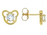Blue Aquamarine 18k Yellow Gold Over Silver Children's Teddy Bear Stud Earrings .39ctw