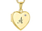 White Zircon 18k Yellow Gold Over Silver "A" Initial Childrens Heart Locket Pendant With Chain