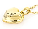 White Zircon 18k Yellow Gold Over Silver "A" Initial Childrens Heart Locket Pendant With Chain