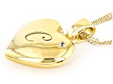 White Zircon 18k Yellow Gold Over Silver "C" Initial Childrens Heart Locket Pendant With Chain