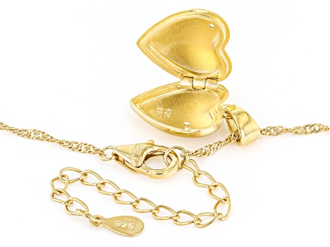 White Zircon 18k Yellow Gold Over Silver "S" Initial Childrens Heart Locket Pendant With Chain