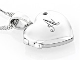 White Zircon Rhodium Over Silver "A" Initial Children's Heart Locket Pendant With Chain 0.02ctw