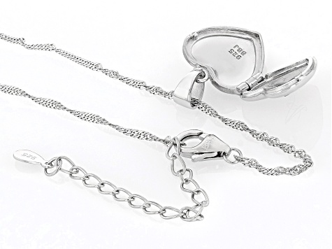 White Zircon Rhodium Over Silver "A" Initial Children's Heart Locket Pendant With Chain 0.02ctw