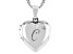 White Zircon Rhodium Over Silver "C" Initial Children's Heart Locket Pendant With Chain 0.02ctw