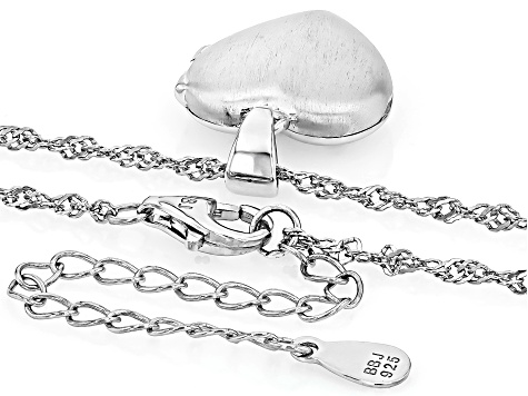 White Zircon Rhodium Over Silver "E" Initial Children's Heart Locket Pendant With Chain 0.02ctw