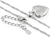 White Zircon Rhodium Over Silver "M" Initial Children's Heart Locket Pendant With Chain 0.02ctw