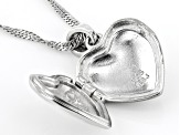 White Zircon Rhodium Over Silver "S" Initial Children's Heart Locket Pendant With Chain 0.02ctw