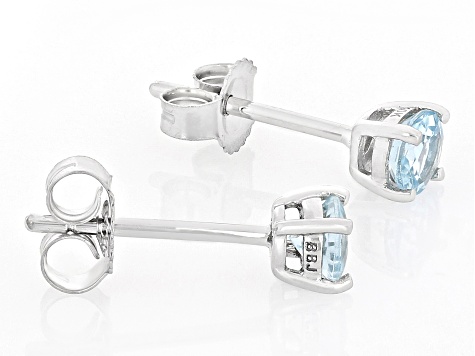 Blue Aquamarine Rhodium Over 10k White Gold Childrens Stud Earring 0.43ctw