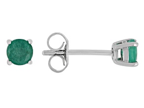 Green Emerald Rhodium Over 10k White Gold Children's Stud Earring 0.43ctw