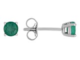 Green Emerald Rhodium Over 10k White Gold Childrens Stud Earring 0.43ctw