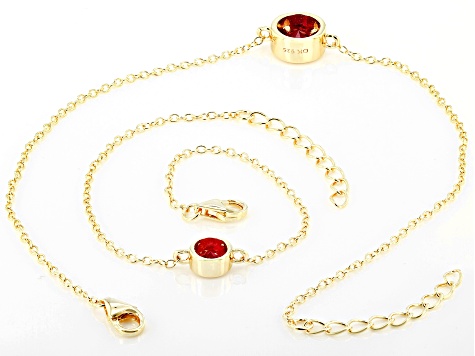 Red Lab Created Ruby 18k Yellow Gold Over Silver Mother and Daughter Bracelet 1.12ctw