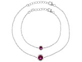 Red Lab Created Ruby Rhodium Over Sterling Silver Mother and Daughter Bracelet Set 1.12ctw