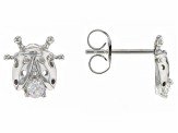 White Zircon Rhodium Over 10k White Gold Ladybug Childrens Stud Earrings 0.20ctw