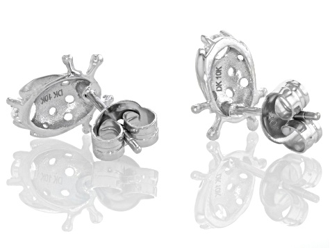 White Zircon Rhodium Over 10k White Gold Ladybug Childrens Stud Earrings 0.20ctw