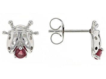 Picture of Red Mahaleo® Ruby Rhodium Over 10k White Gold Ladybug Childrens Stud Earrings 0.20ctw